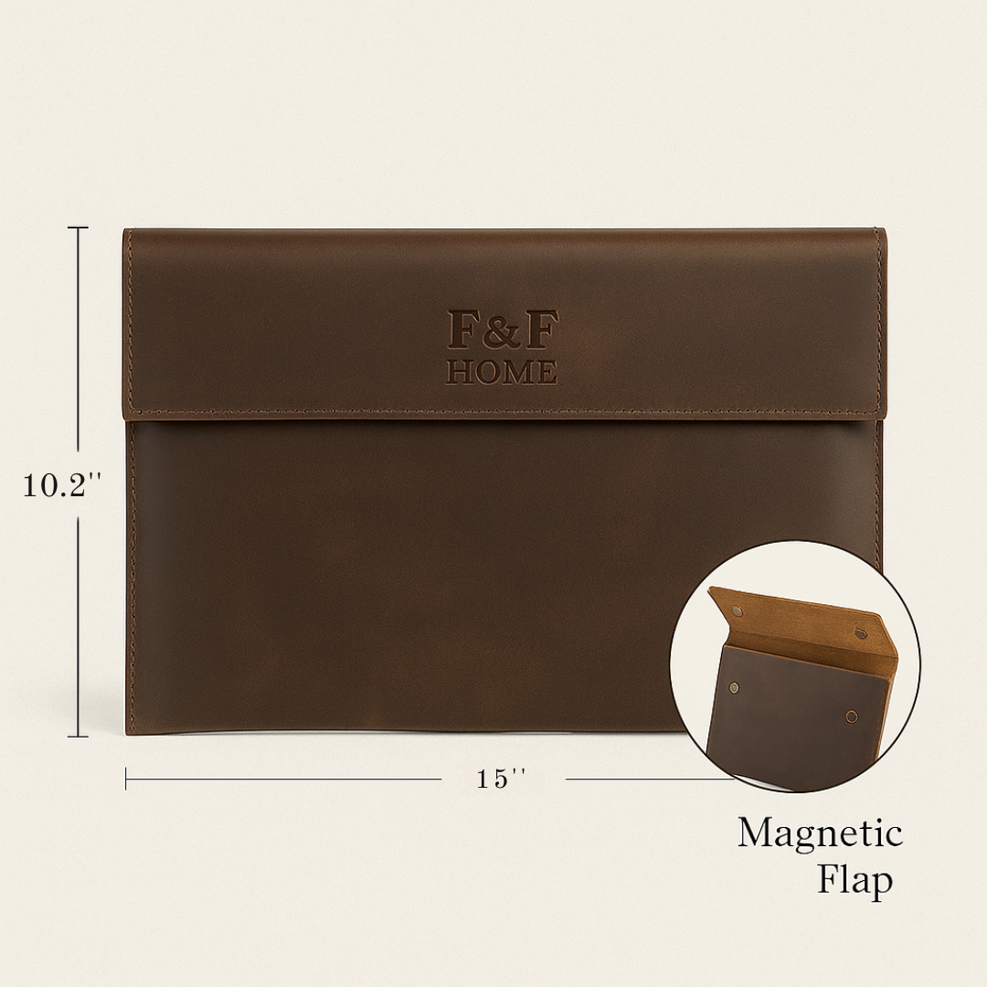 Slim Leather Laptop Sleeve – 13–16 Inch Envelope Style with Magnetic Flap.