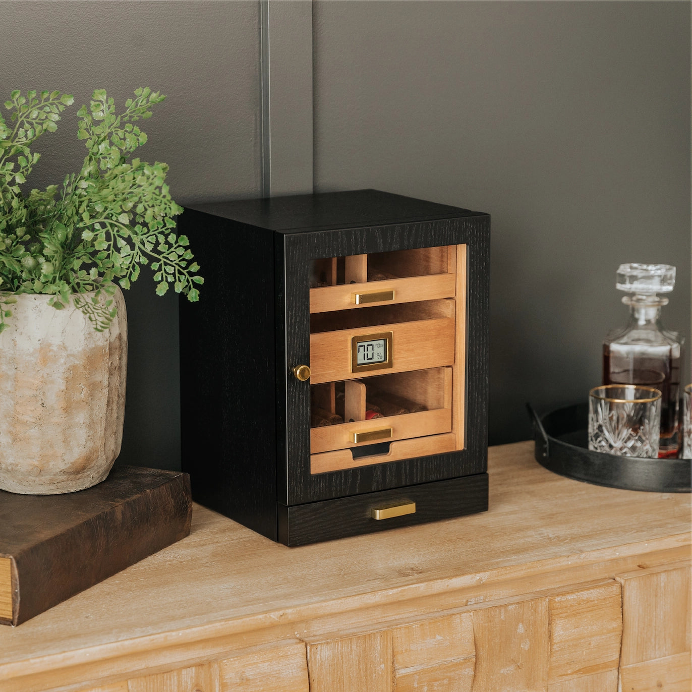 The Luca Humidor Cabinet – Black Ash & Gold.