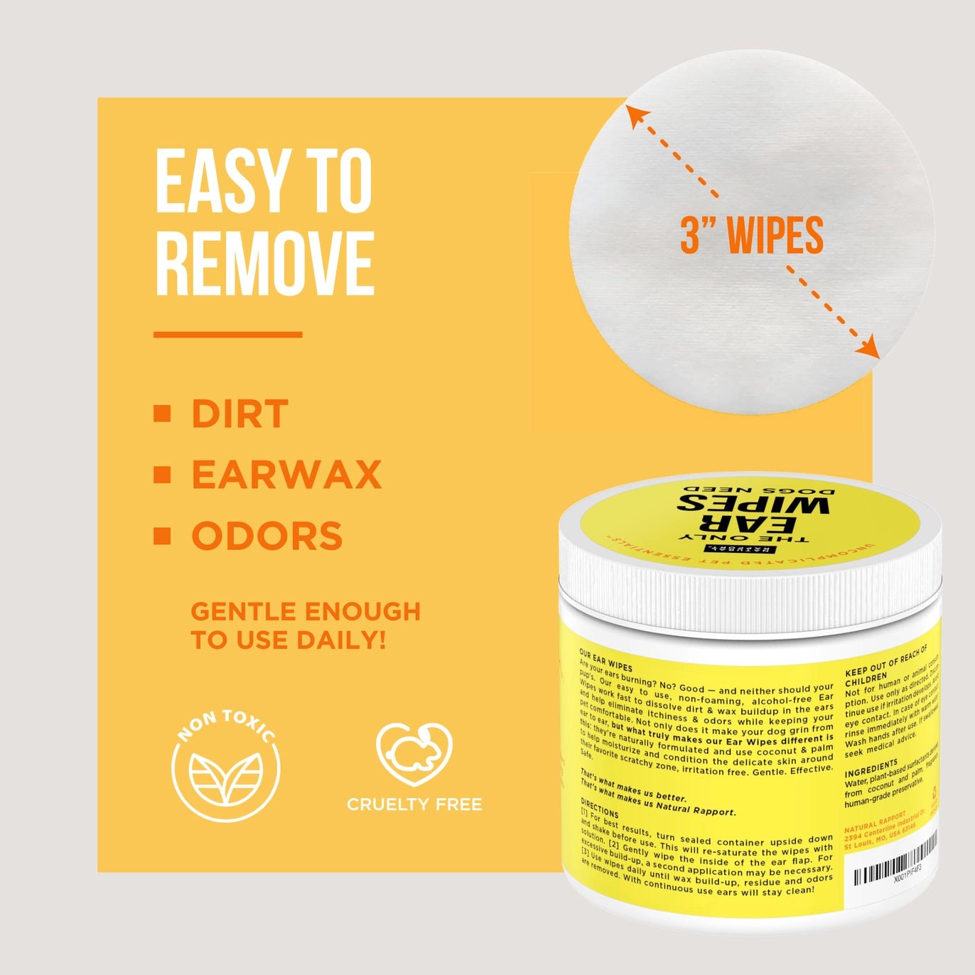 Natural ear wipes that are alcohol free, moisturize and soothe for gentle and effective ear care