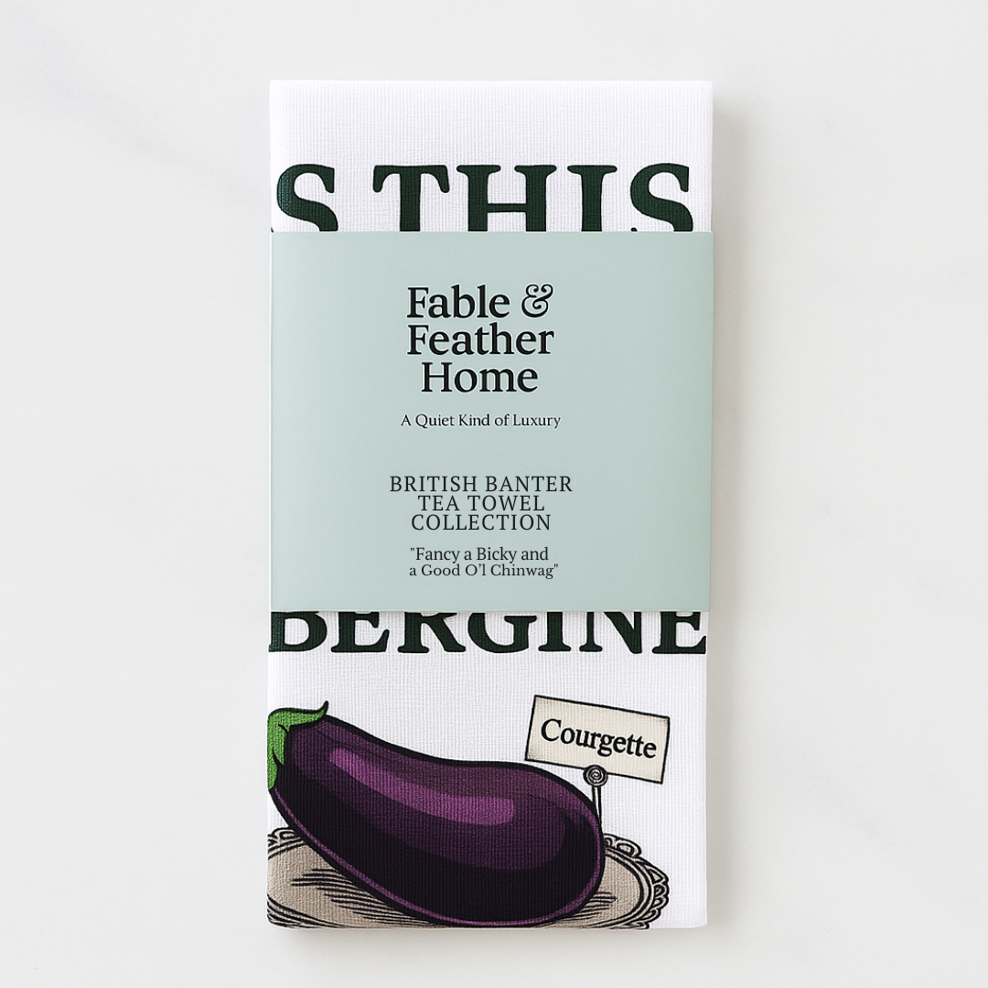 Is This the One Called Aubergine? – Tea Towel Folded On a Marble Counter