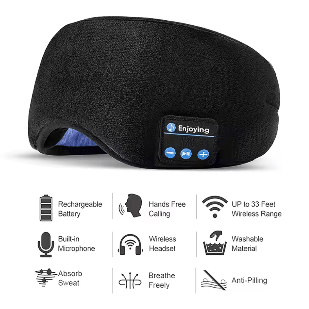 Bluetooth blackout eye mask with wireless audio, a modern luxury sleep accessory for peaceful rest