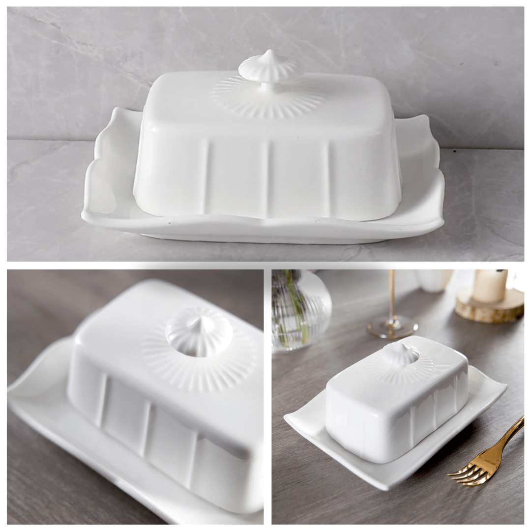 Elegant French vintage butter keeper crock, ceramic rustic kitchenware, farmhouse style butter holder