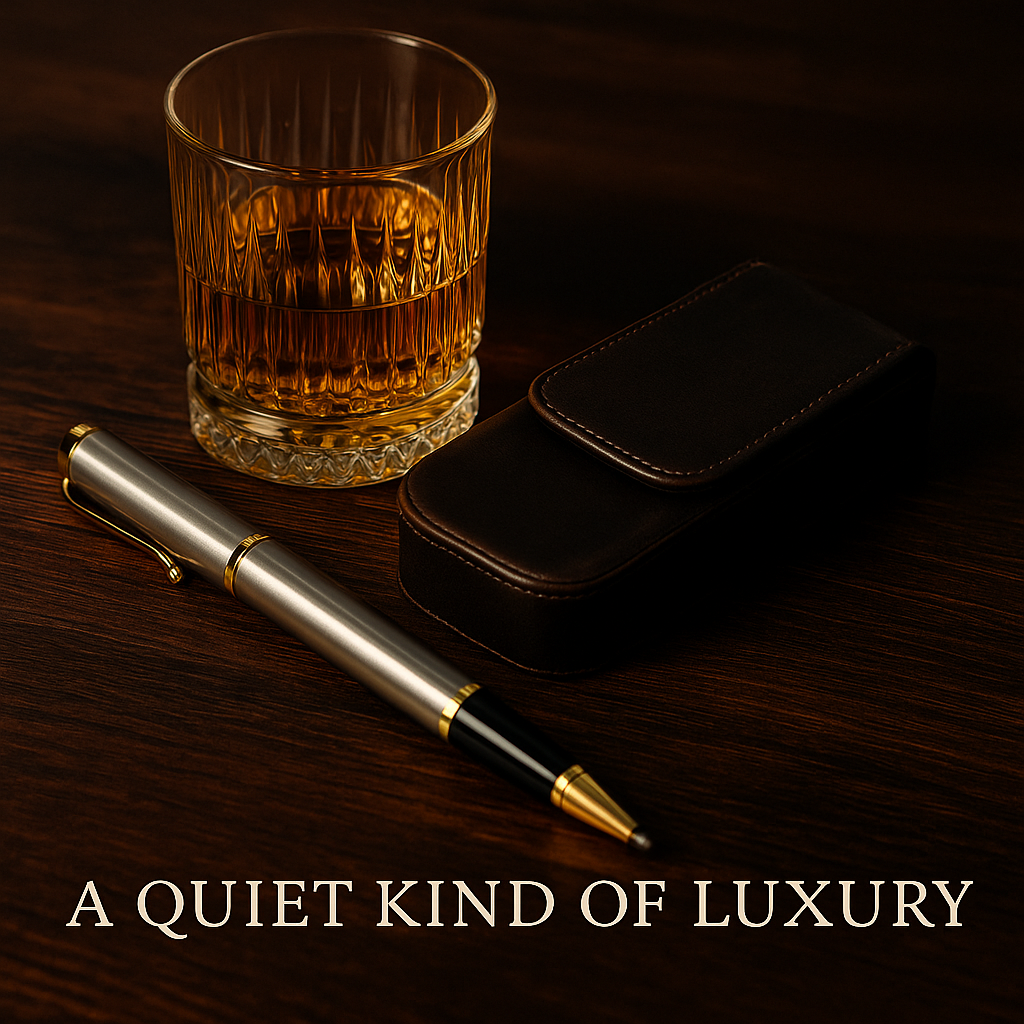 Luxury champagne finish rollerball pen with polished gold accents, perfect executive gift and premium writing accessory