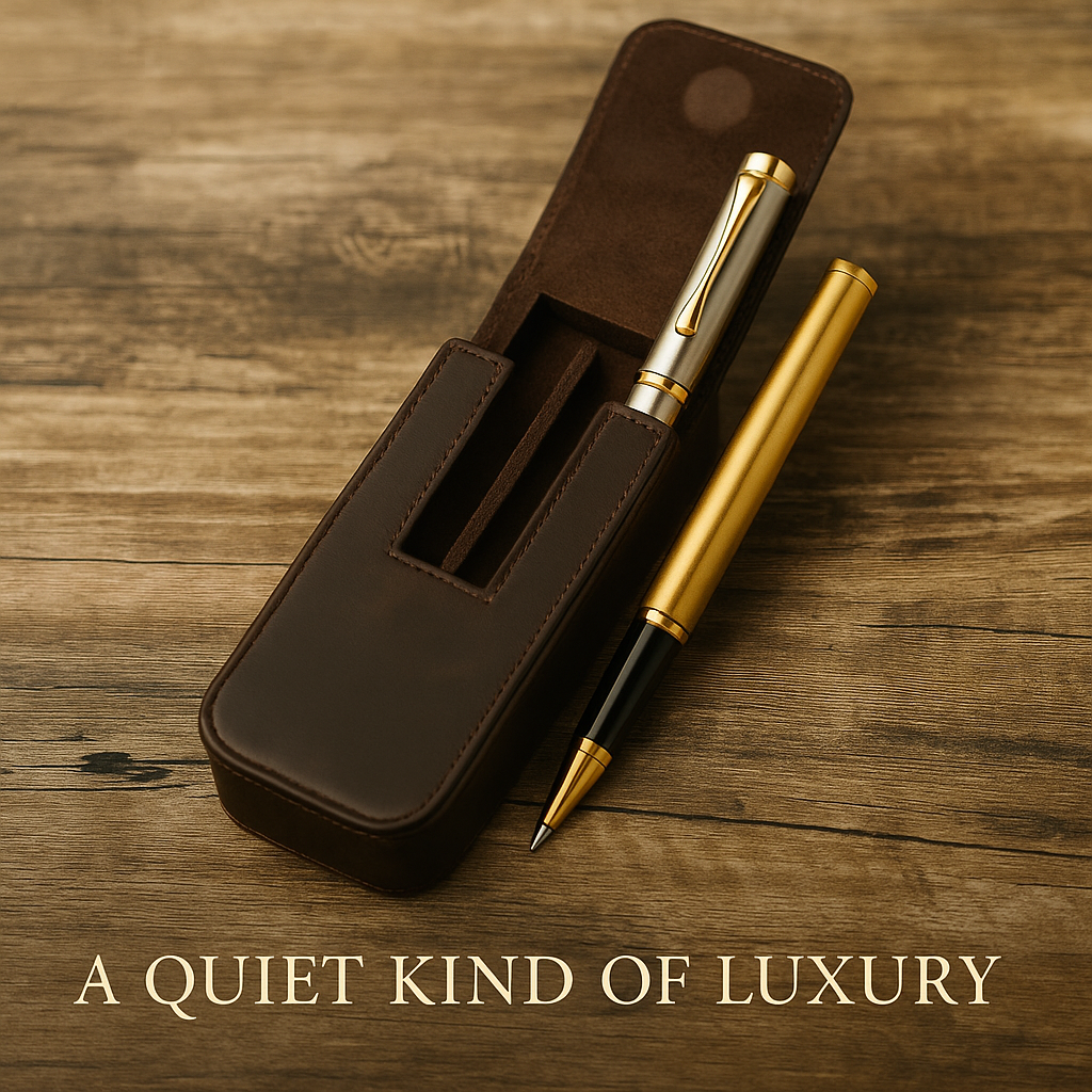 Luxury champagne finish rollerball pen with polished gold accents, perfect executive gift and premium writing accessory