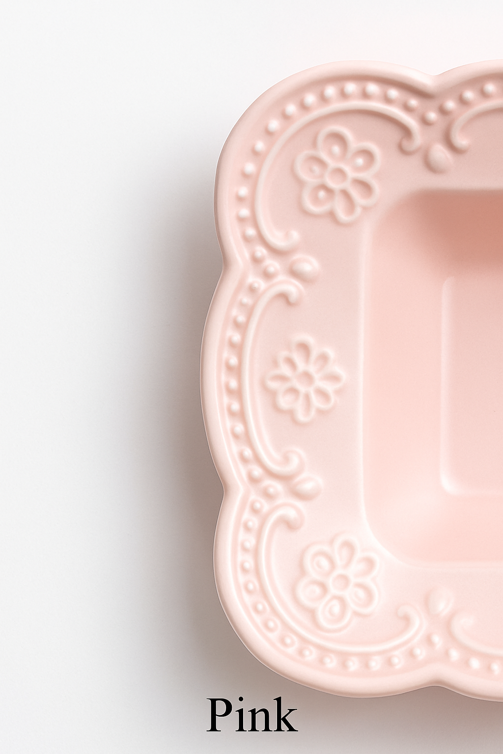 Elegant Belle Époque ceramic dessert bowl set with plate and spoon, pink-white embossed design for luxury dining