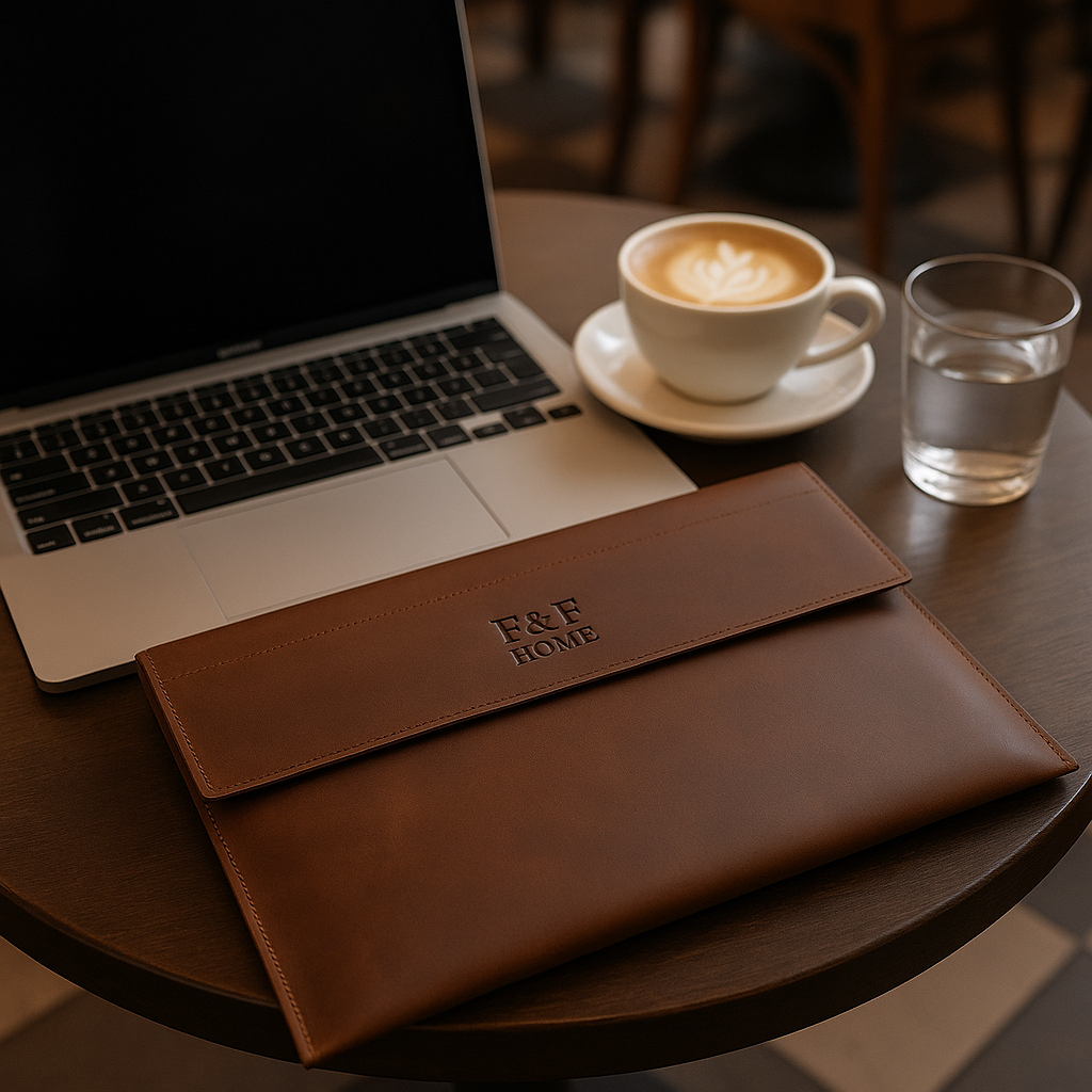 Slim Leather Laptop Sleeve – 13–16 Inch Envelope Style with Magnetic Flap.