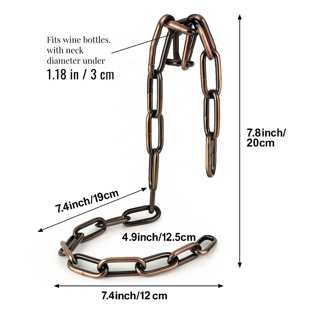 Floating chain wine bottle holder in copper, modern gravity wine rack, unique luxury wine stand for elegant display