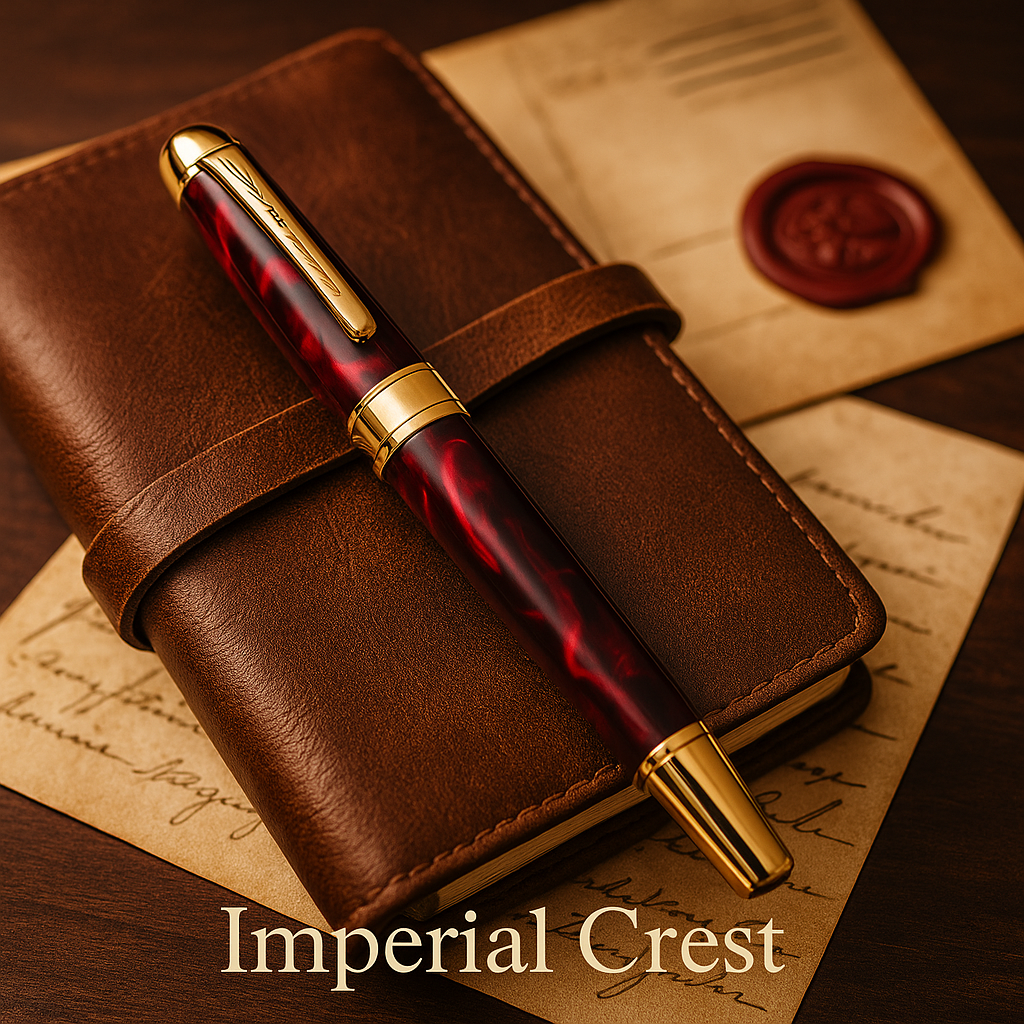 Luxury Red and Gold Rollerball Pen – Imperial Crest.