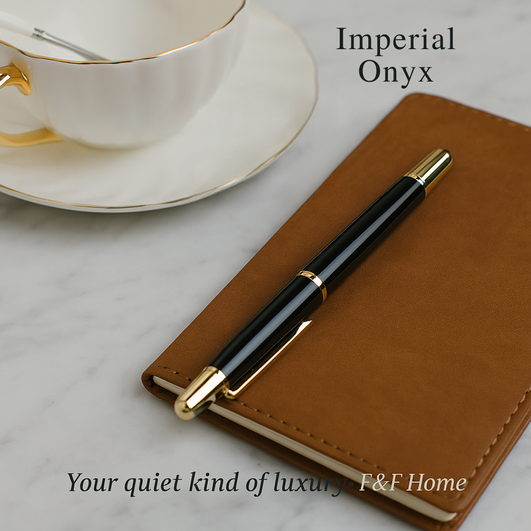 Imperial Onyx luxury rollerball pen in black and gold, executive gift pen for professionals and collectors