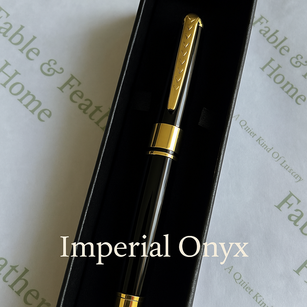 Imperial Onyx luxury rollerball pen in black and gold, executive gift pen for professionals and collectors