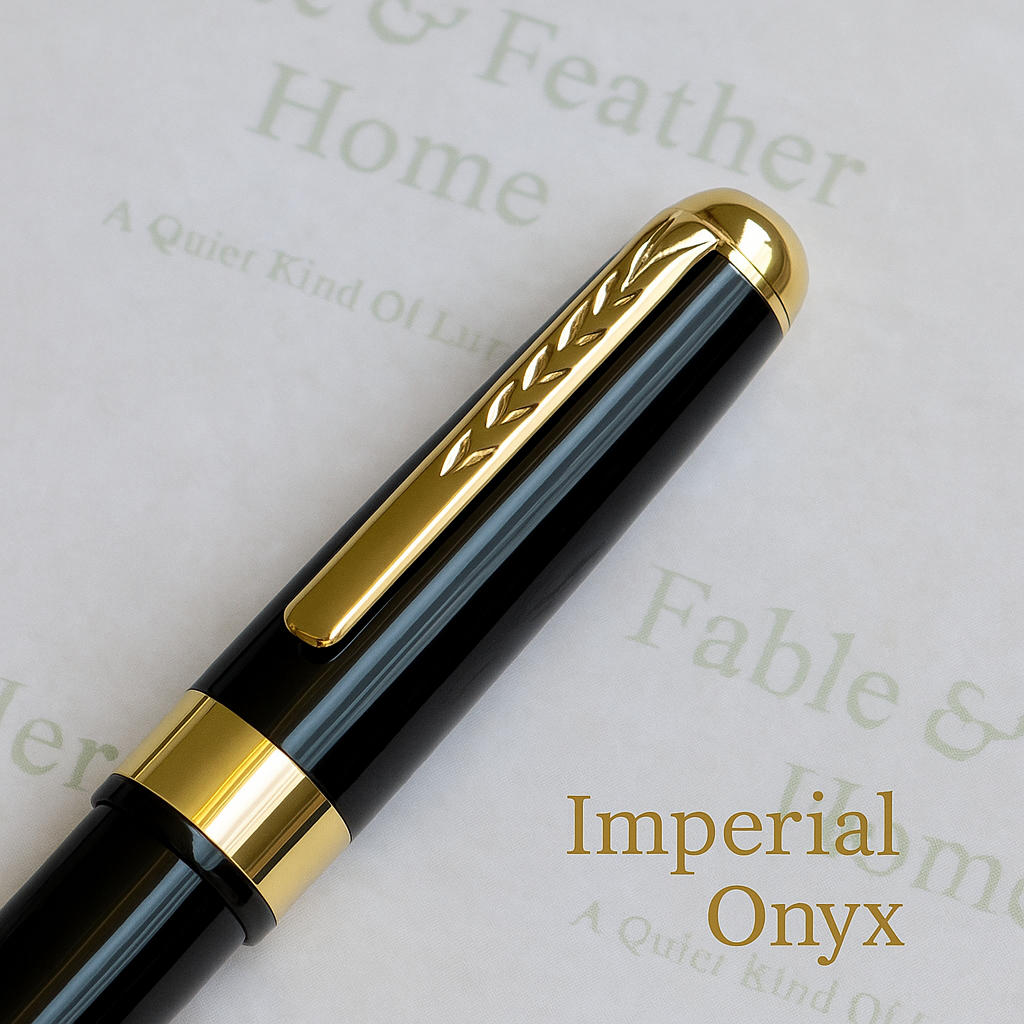 Imperial Onyx luxury rollerball pen in black and gold, executive gift pen for professionals and collectors