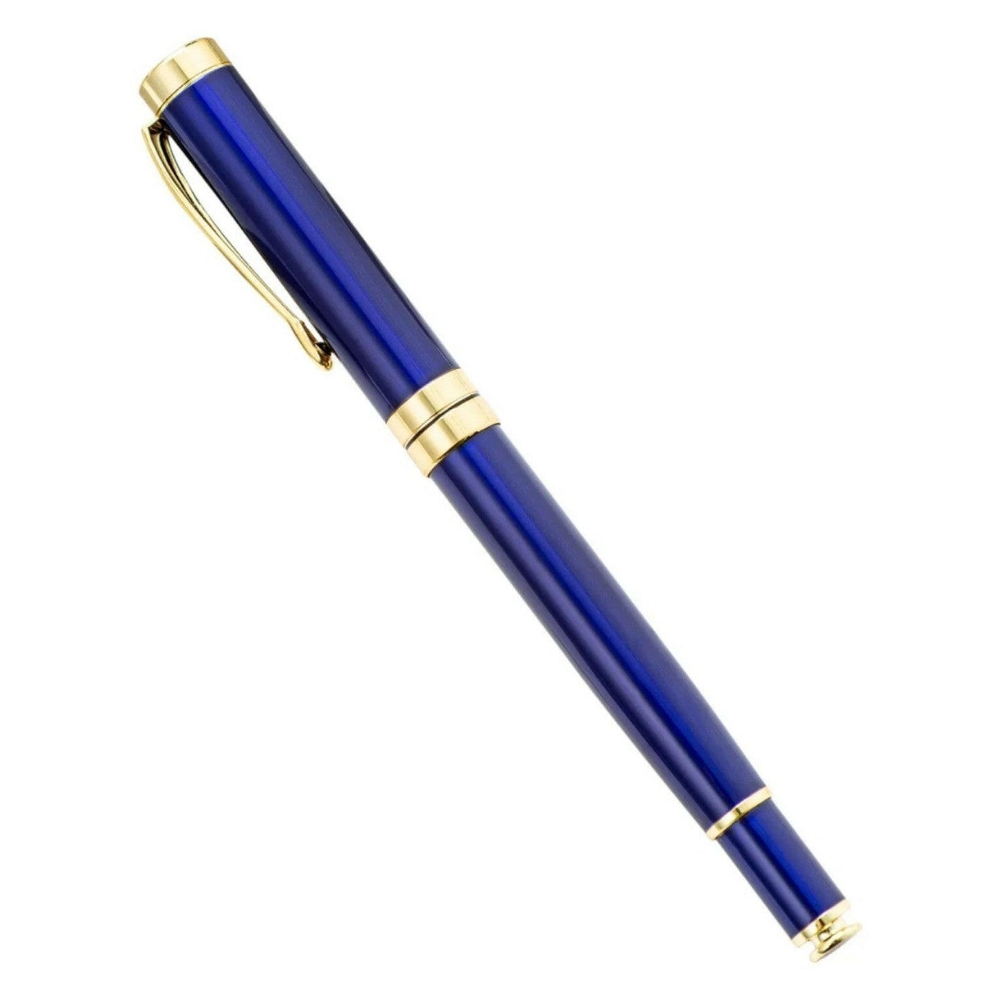 Luxury Blue & Gold Rollerball Pen – Stainless Steel, Black Ink.