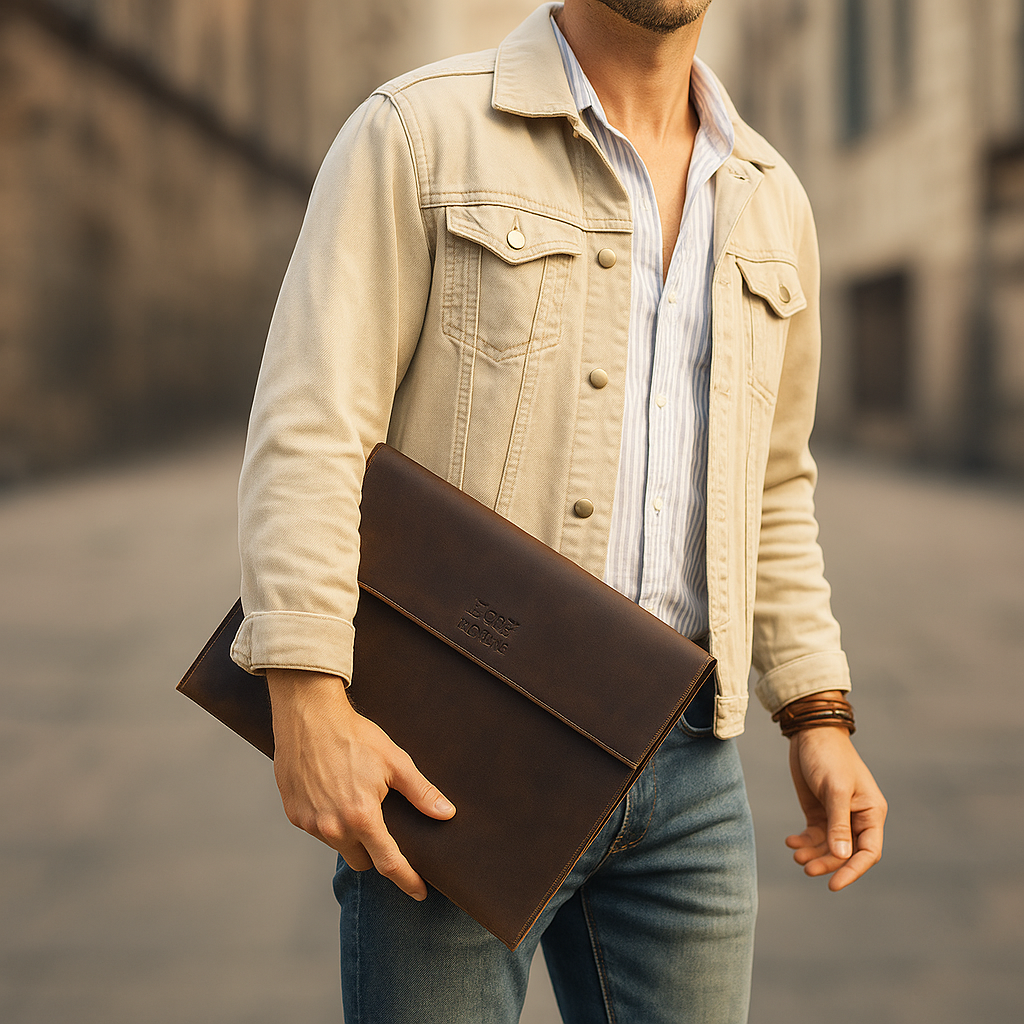 Slim Leather Laptop Sleeve – 13–16 Inch Envelope Style with Magnetic Flap.
