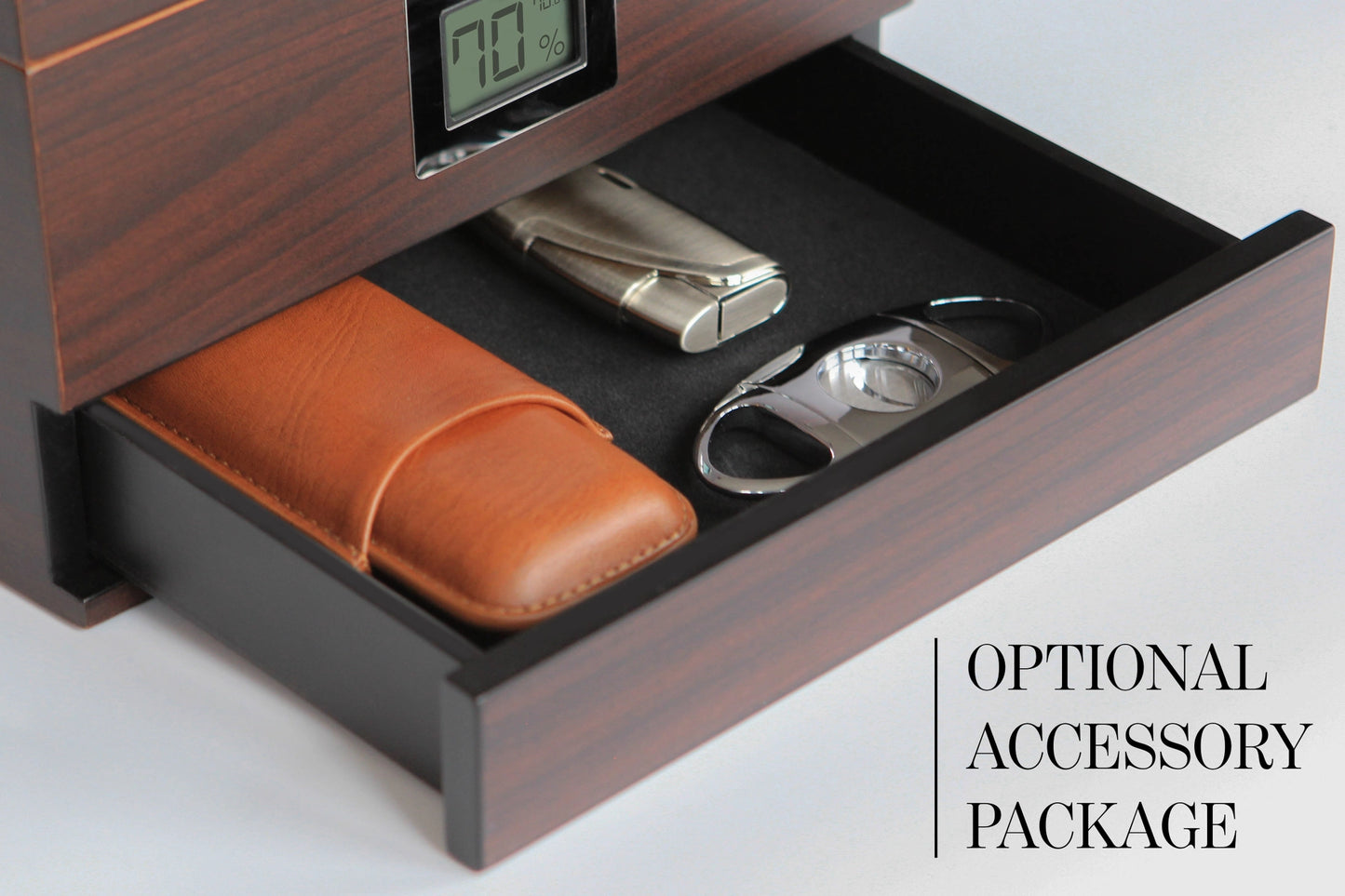 Renzo luxury glass-top cedar humidor with hygrometer - premium cigar storage box for aficionados