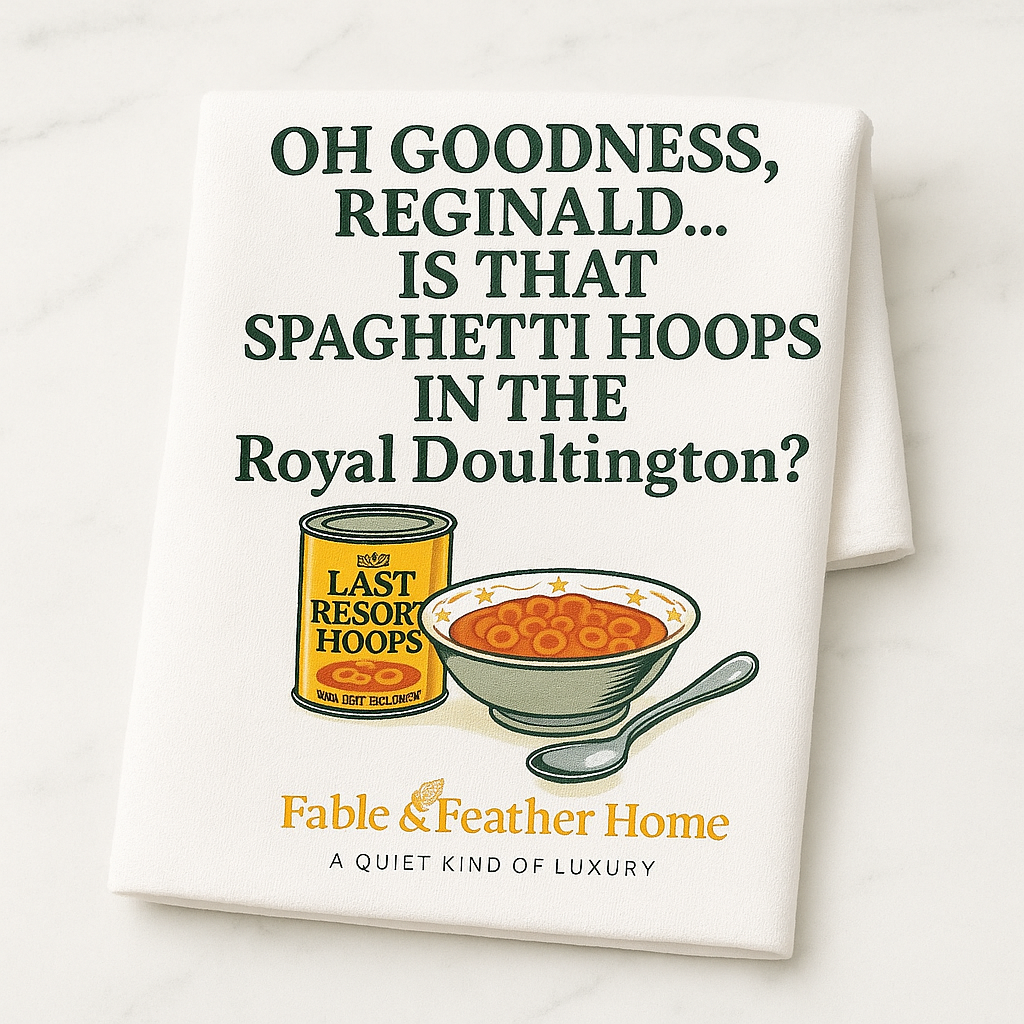 Spaghetti Hoops in Royal Doultlington – Funny Tea Towel.