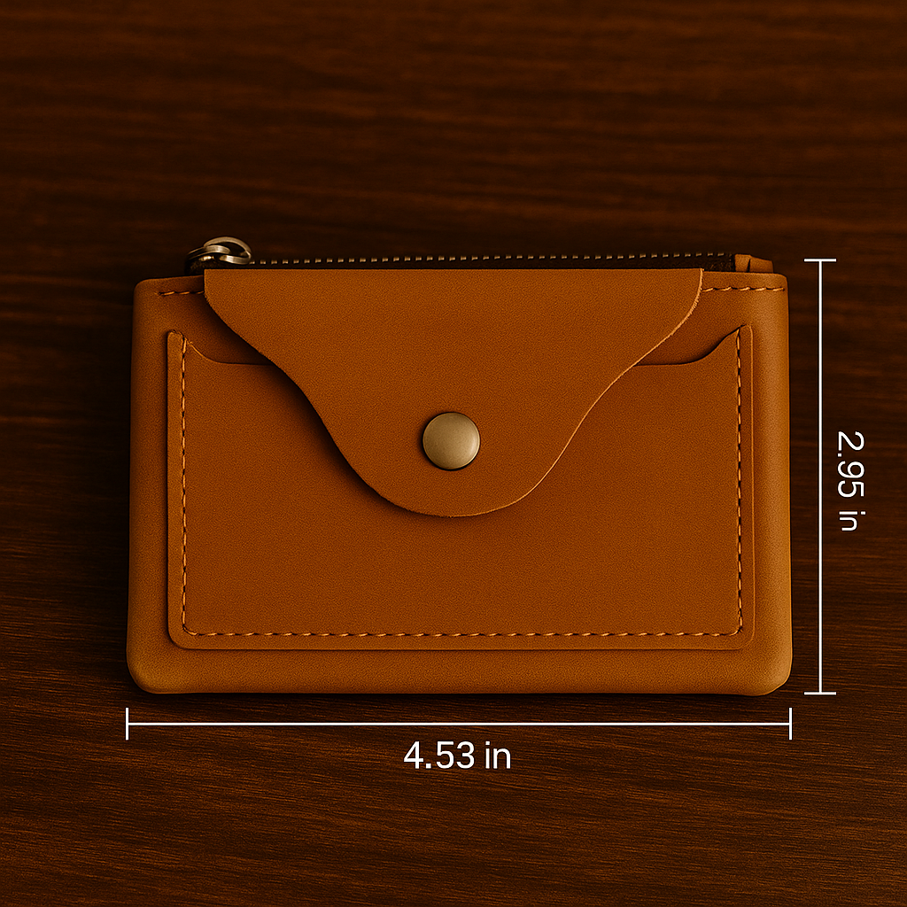 Tan leather zip wallet, genuine slim card holder, minimalist unisex leather wallet for everyday use