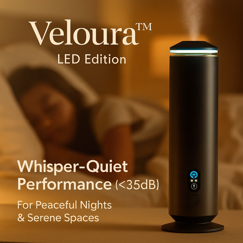 Veloura luxury LED scent diffuser black with remote control, modern waterless fragrance diffuser for elegant home ambiance