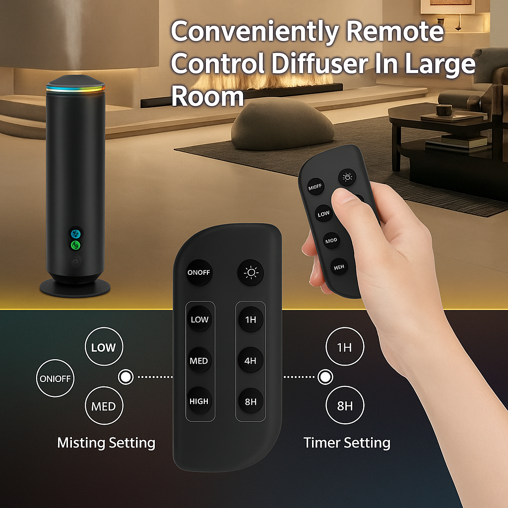 Veloura luxury LED scent diffuser black with remote control, modern waterless fragrance diffuser for elegant home ambiance