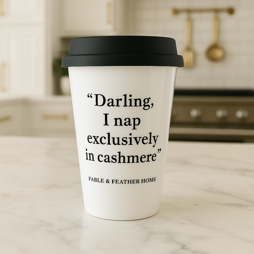 Darling, I Nap Exclusively in Cashmere – Ceramic Travel Mug.