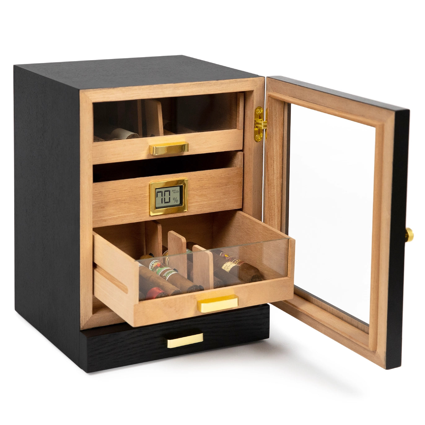The Luca Humidor Cabinet – Black Ash & Gold.