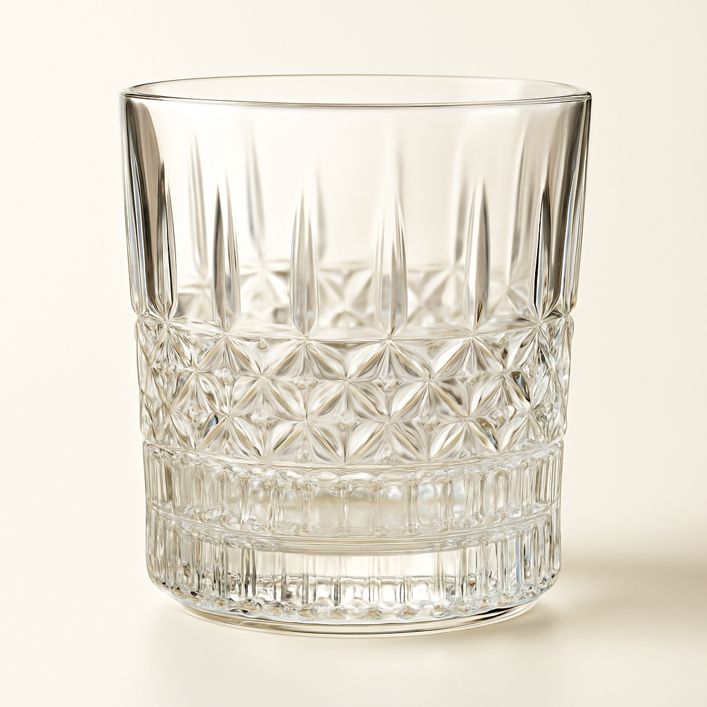 High-end diamond cut whiskey glass, luxury barware