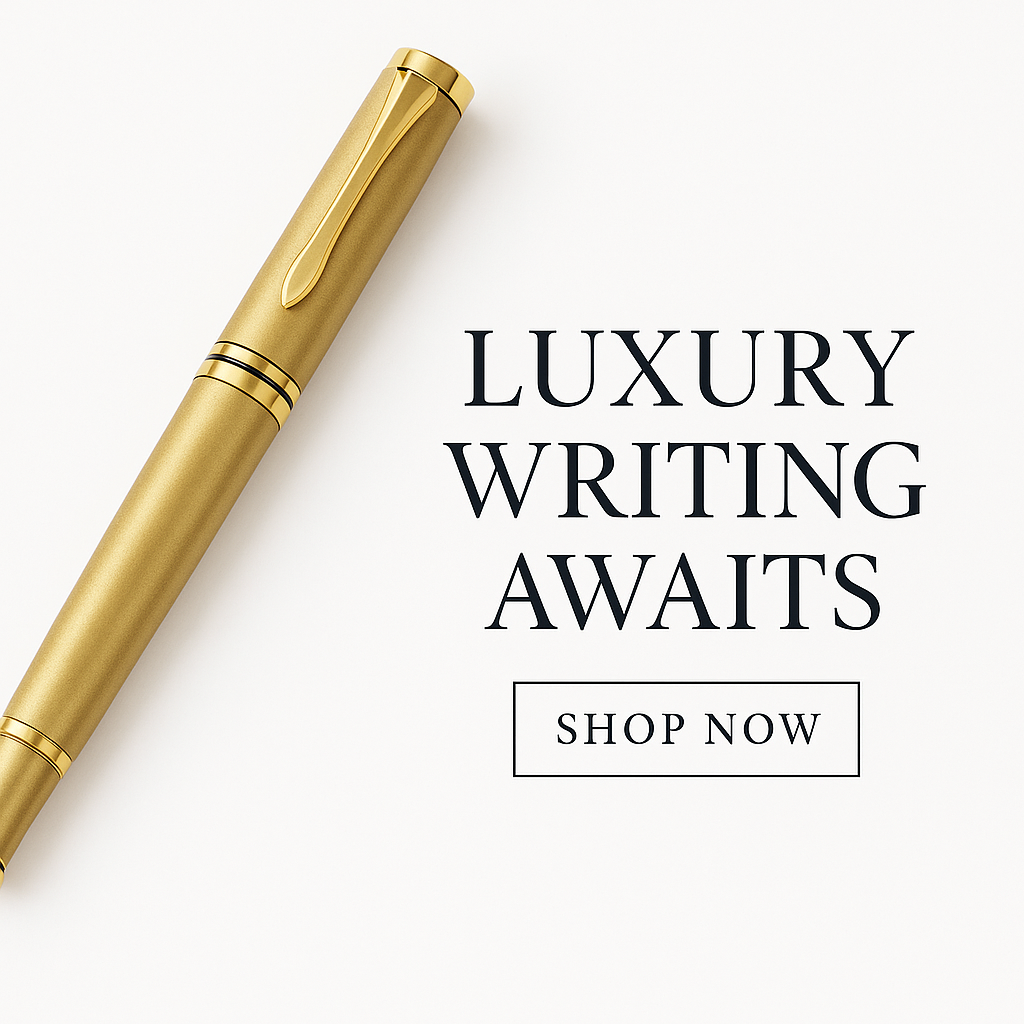 Brushed gold stainless-steel pen with polished accents and black ink