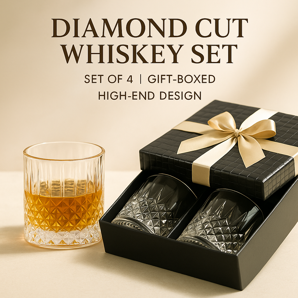 High-end diamond cut whiskey glasses in gift box