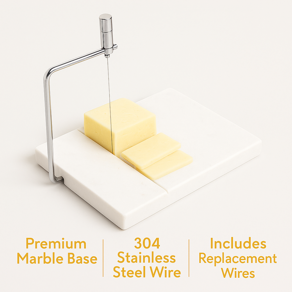 Luxury marble cheese board with stainless steel cutter, perfect for charcuterie and elegant kitchenware gifts