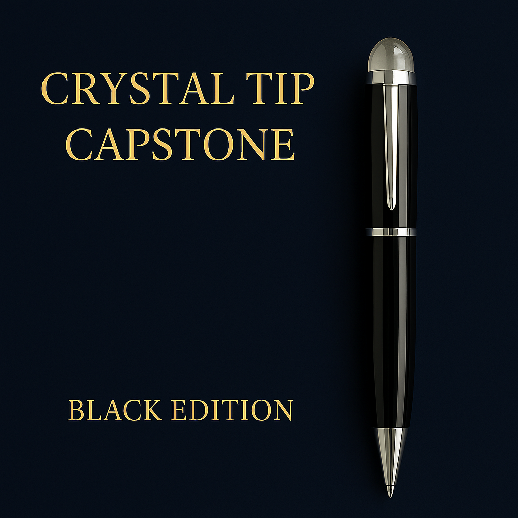 Luxury black ballpoint pen with crystal tip, executive writing instrument, premium designer gift pen