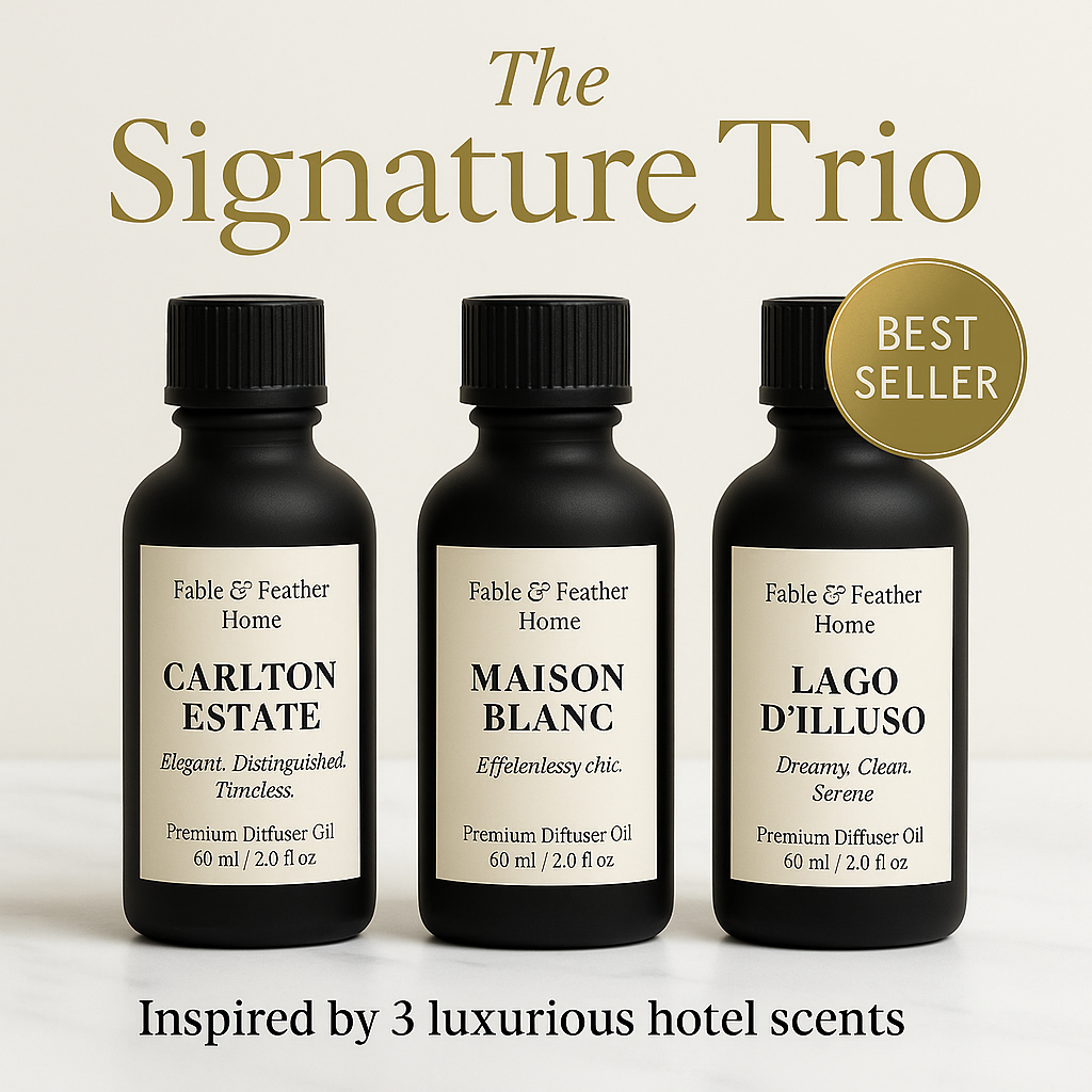Luxury diffuser oils gift set with hotel inspired scents and fragrance oil bundle by Fable & Feather