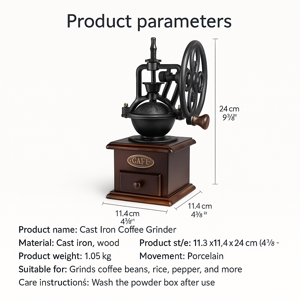 Dimensions and specifications of vintage manual coffee grinder