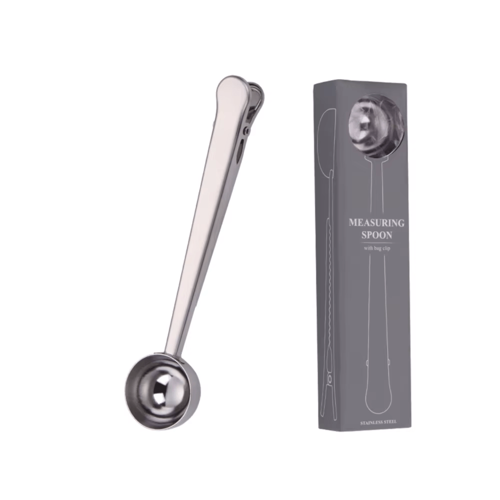 Stainless steel gourmet coffee spoon clip - 2-in-1 coffee scoop and bag sealer, essential barista kitchen tool