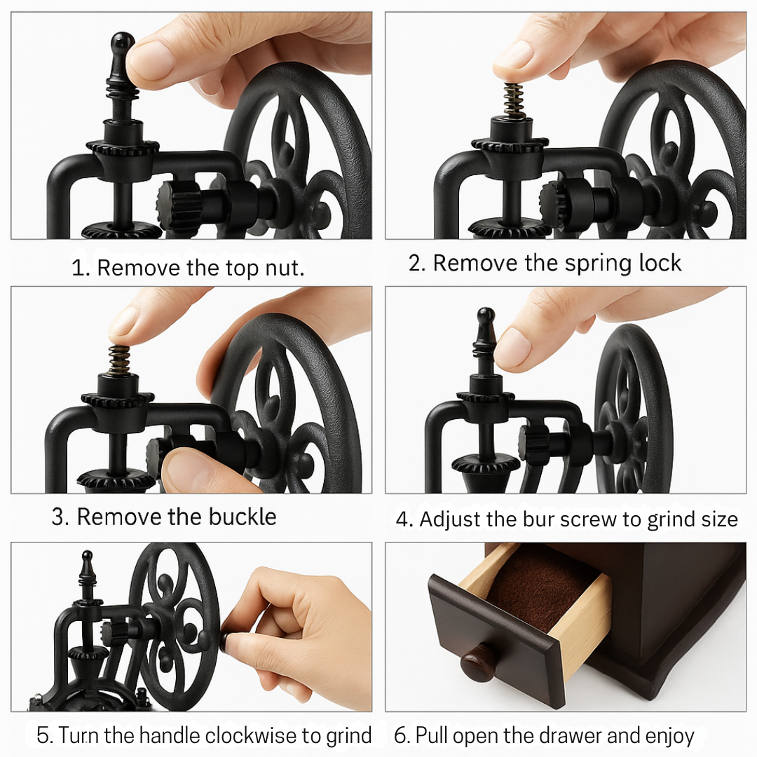 Vintage coffee grinder manual cast iron grinder hand-crank burr for rustic slow brew and barista accessories