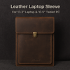 Luxury handcrafted leather laptop sleeve with vintage cowhide and Featherstone finish, perfect for elegant protection.