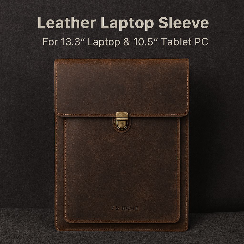 Luxury handcrafted leather laptop sleeve with vintage cowhide and Featherstone finish, perfect for elegant protection.