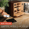Luca Humidor Cabinet in brown walnut with three drawers, felt-lined accessory tray, and Hydro Tray humidity system