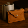 Tan leather zip wallet, genuine slim card holder, minimalist unisex leather wallet for everyday use