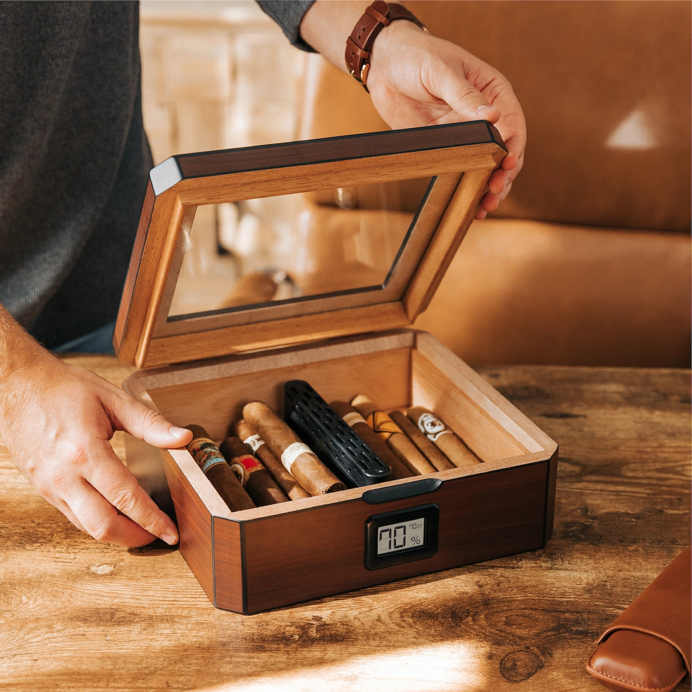 The MAG Desktop Humidor – Walnut Finish.