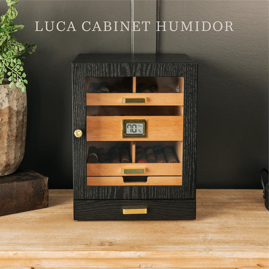 The Luca Humidor Cabinet – Black Ash & Gold.