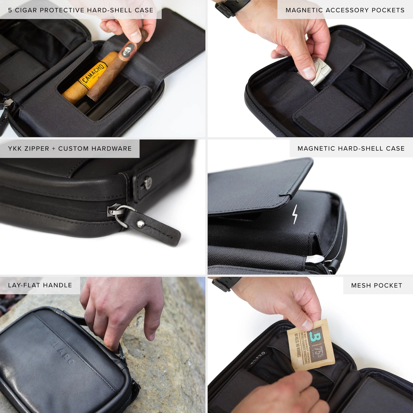 Luxury Italian leather cigar travel case Flint, portable men's travel holder, premium luxury cigar accessories