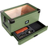 Military cigar humidor with 100 capacity, durable rugged tank style and glass-top cedar storage box for cigars