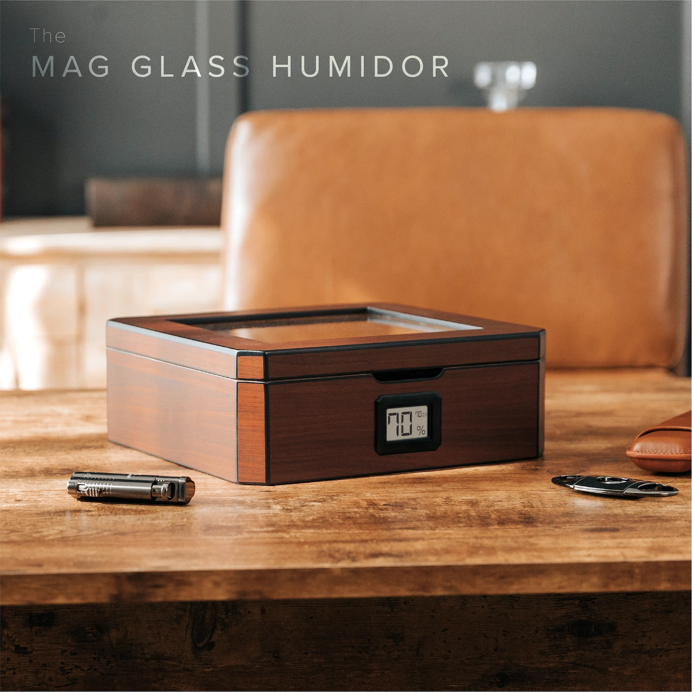The MAG Desktop Humidor – Walnut Finish.