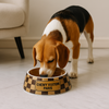 Brown check patterned dog bowl – chip-resistant, dishwasher-safe luxury pet bowl