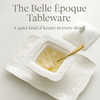 Belle Époque dessert dish set with plate and lid in white ceramic with gold spoon