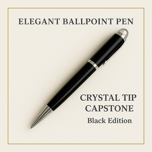 Luxury black ballpoint pen with crystal tip, executive writing instrument, premium designer gift pen