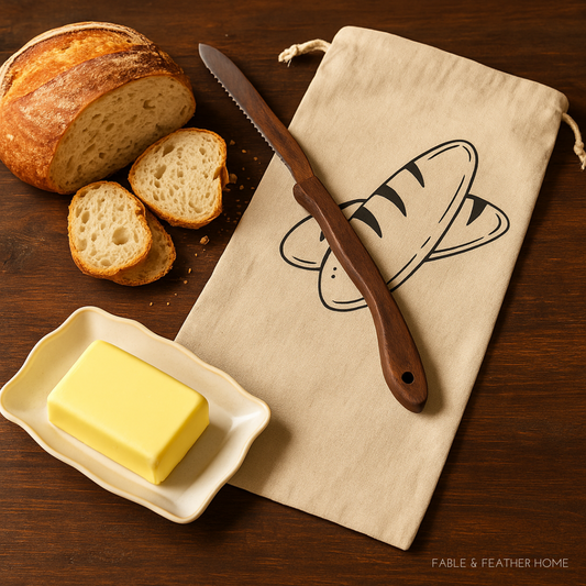 Cotton bread bag for round loaves with drawstring, eco-friendly storage.
