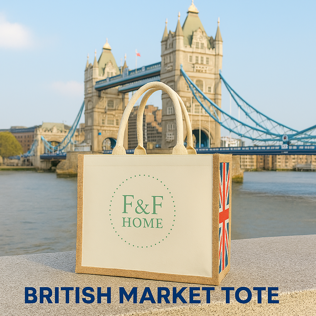 British Market Tote Union Jack edition, eco-friendly reusable jute cotton bag for shopping