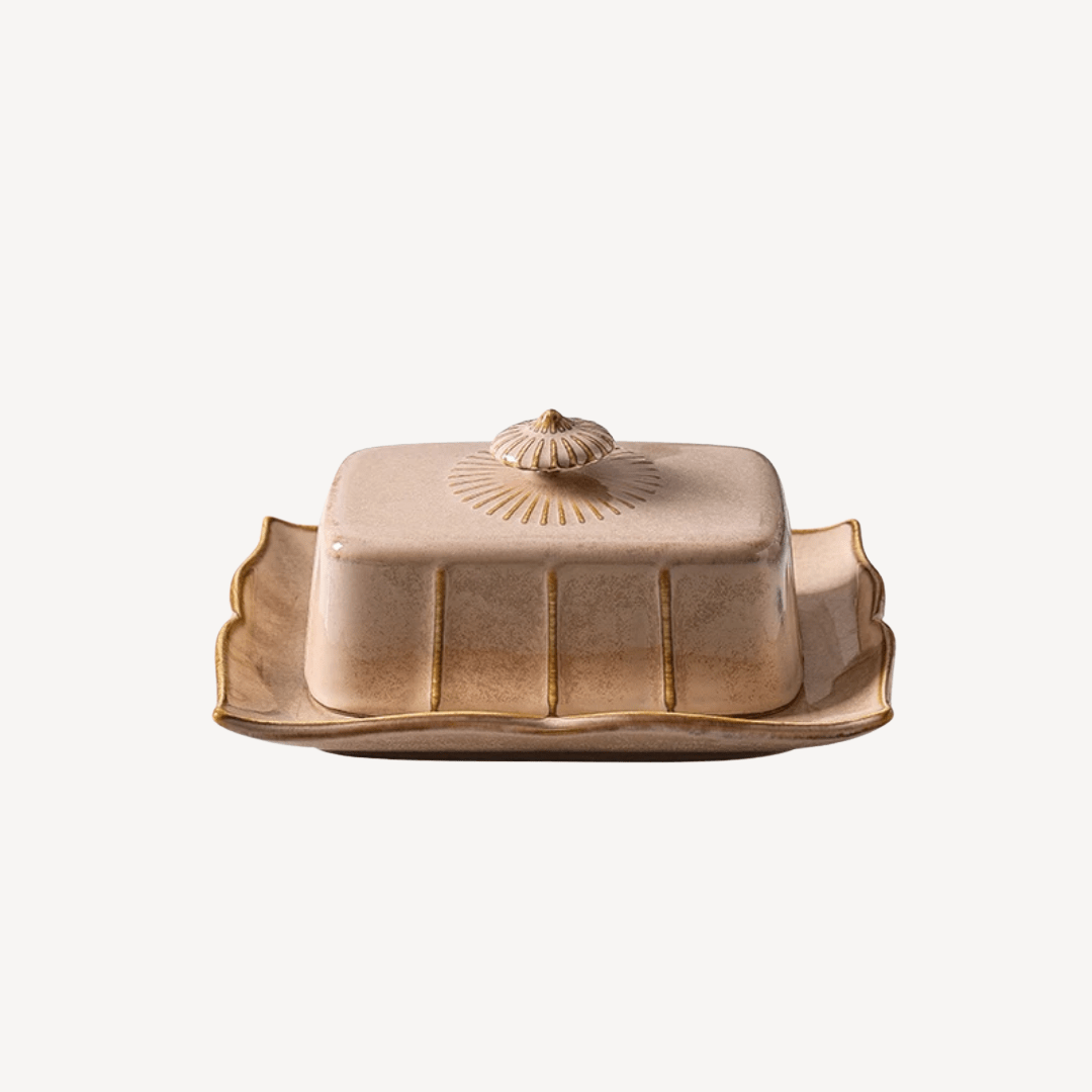 Elegant French vintage butter keeper crock, ceramic rustic kitchenware, farmhouse style butter holder