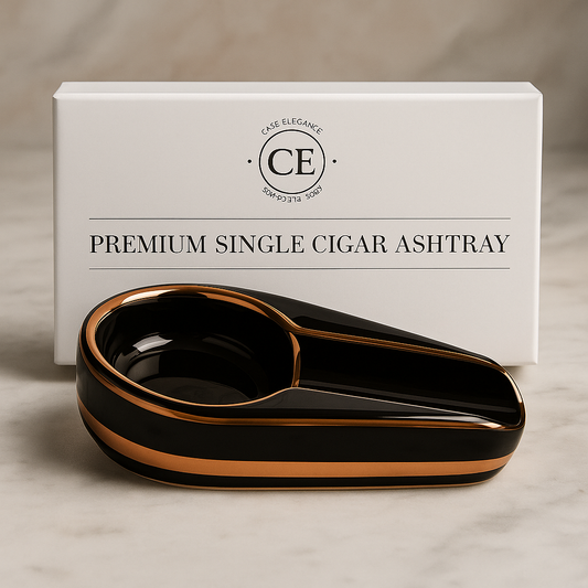 Black and gold ceramic cigar ashtray, single luxury ashtray for cigars by Fable & Feather