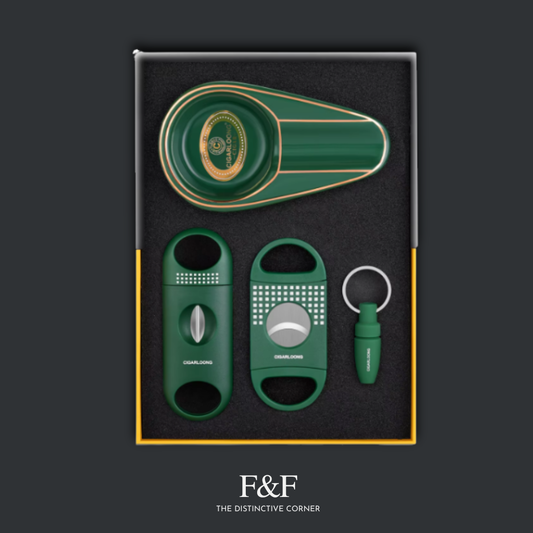 CIGARLOONG cigar gift set with cutter, punch, and ceramic ashtray in velvet box